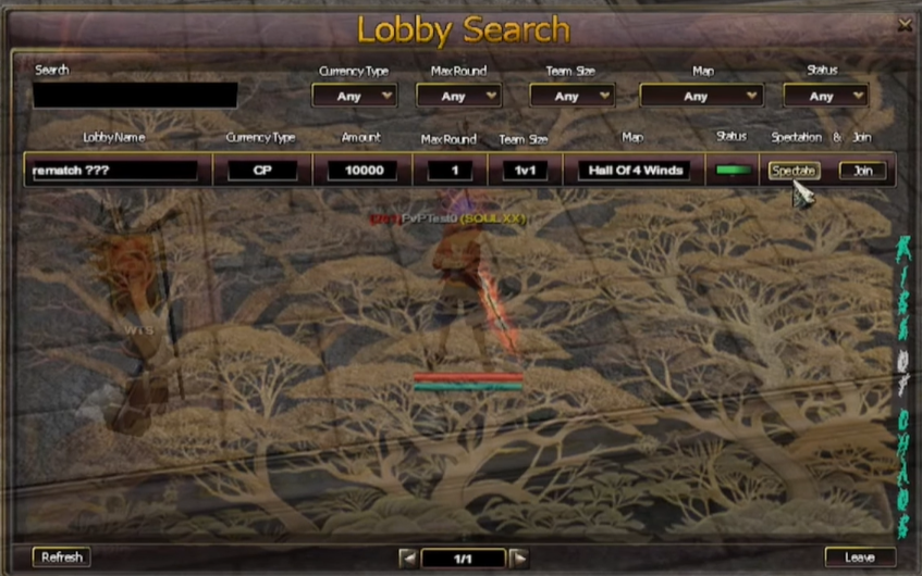 Search Lobby screen with filters